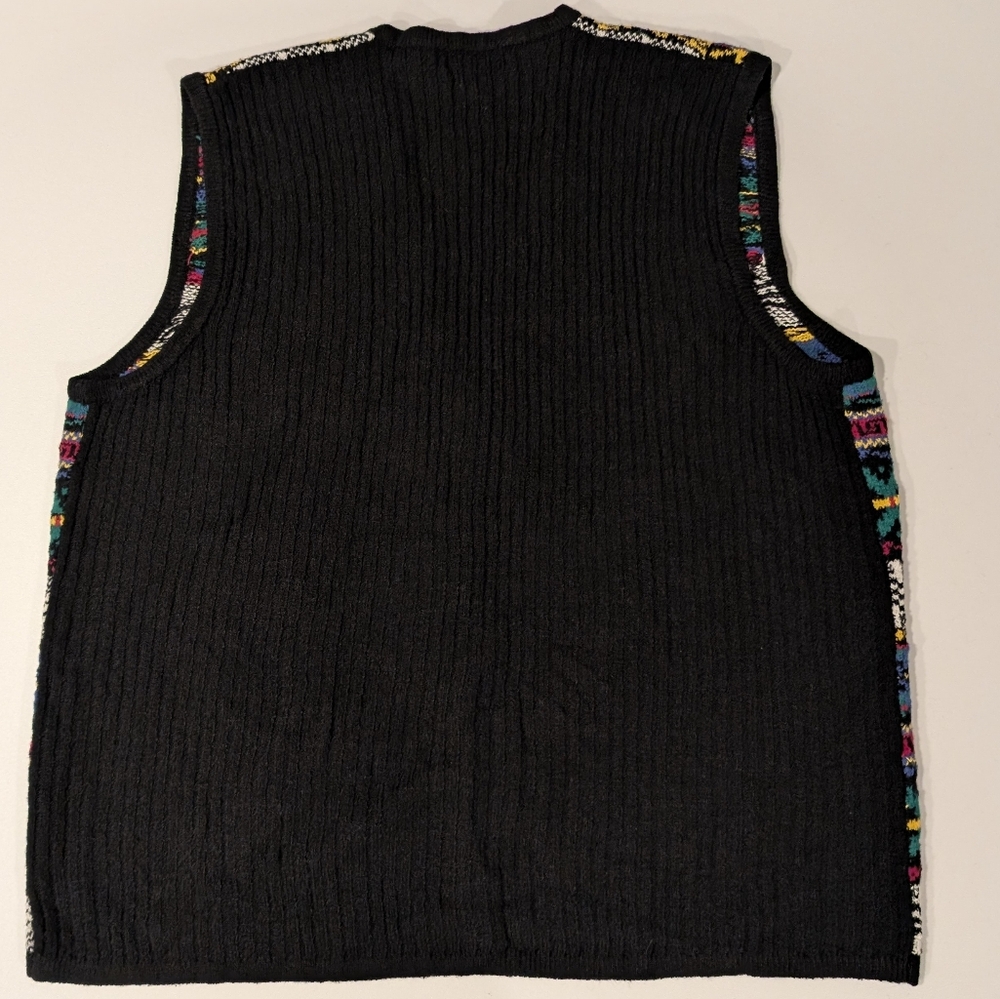 Vintage 90s Koret mixed pattern, V-neck, button up cardigan sweater vest. 1X - Picture 8 of 13